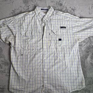 Columbia PFG Omni Shade Mens Large Plaid Vented Fishing Button Up